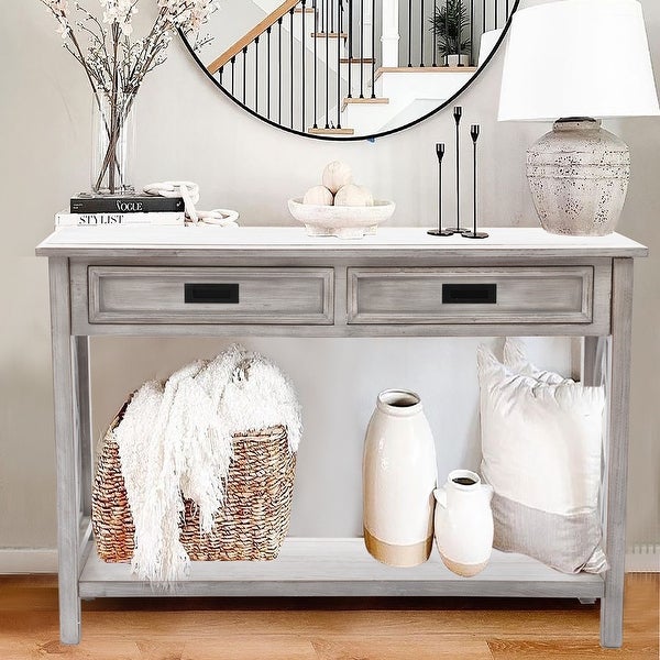 Grey Washed Wood 2-Drawer 1-Shelf Console and Entry Table - 32.7