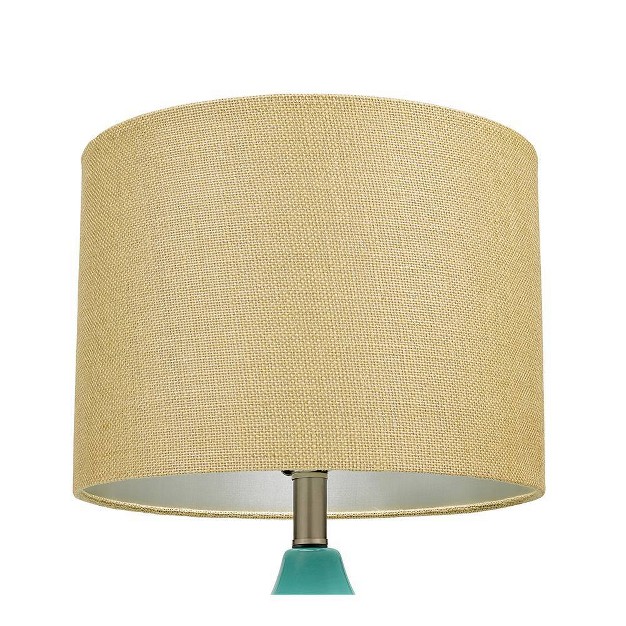 Quilted Ceramic Table Lamp With Natural Linen Drum Shade Aqua Blue Cresswell Lighting