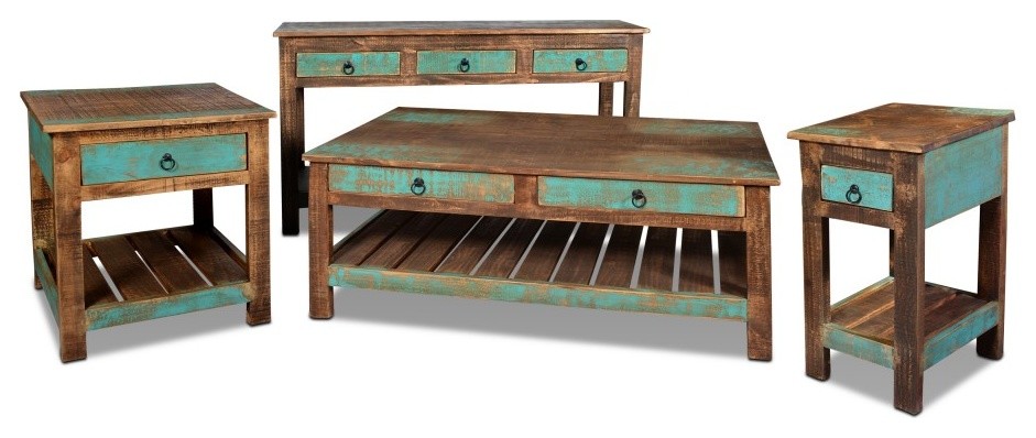 Rustic Distressed Solid Wood Coffee Table With Drawers   Beach Style   Coffee Tables   by Crafters and Weavers  Houzz