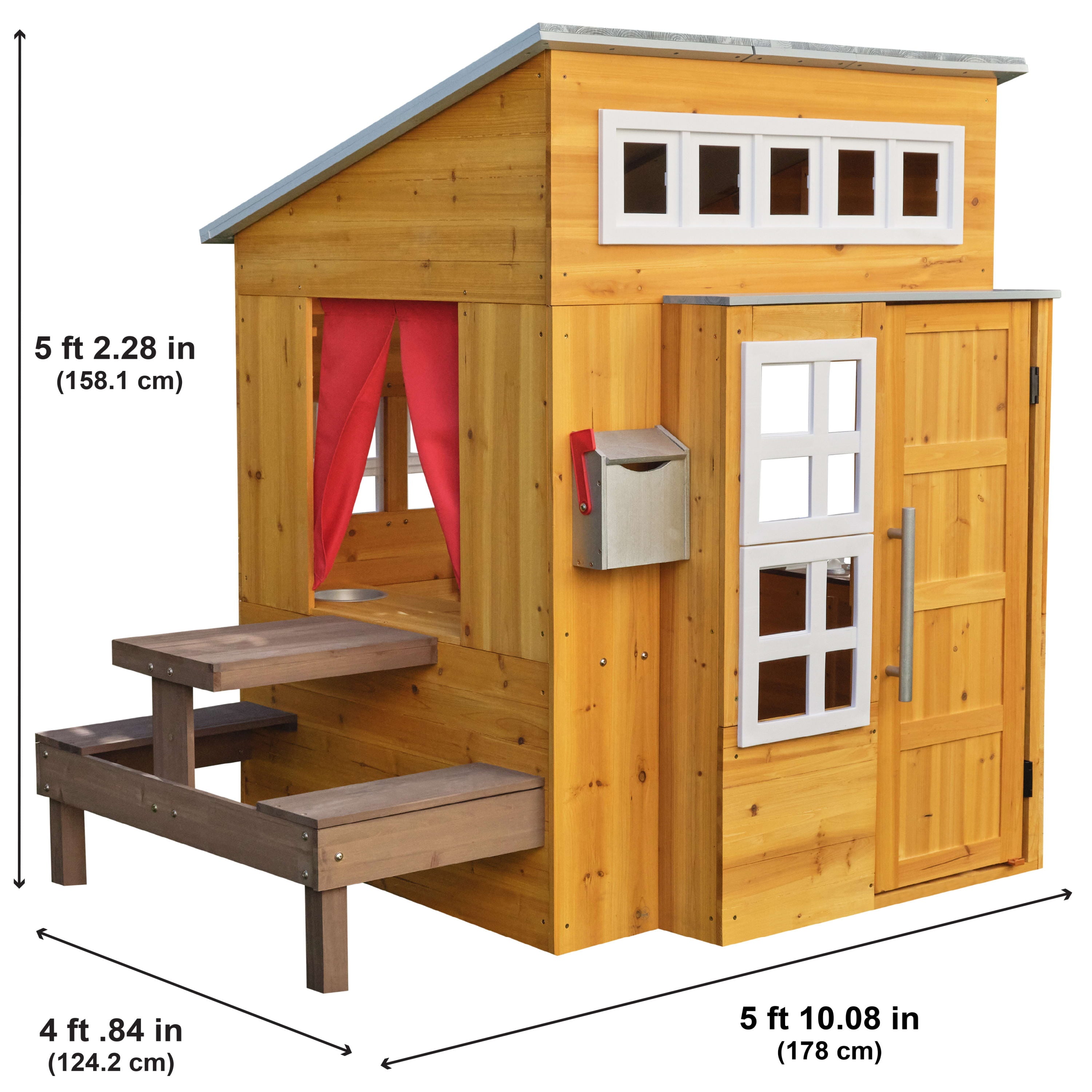 KidKraft Modern Outdoor Wooden Playhouse with Picnic Table, Mailbox and Outdoor Grill