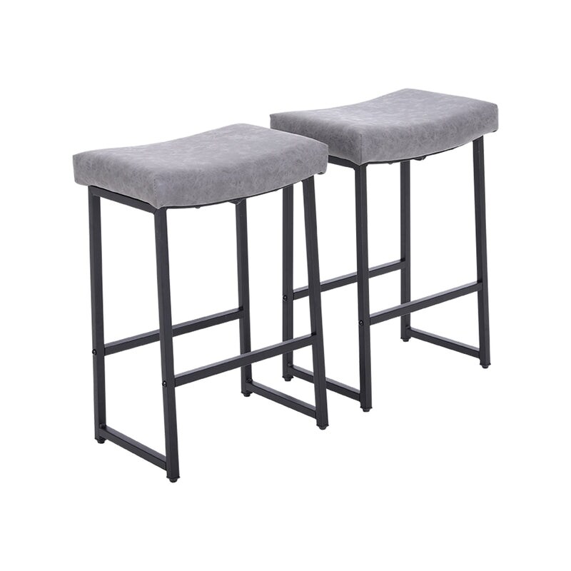 PHI VILLA 2 Piece Saddle Design PU Leather Bar Stool with Sturdy Metal Frame