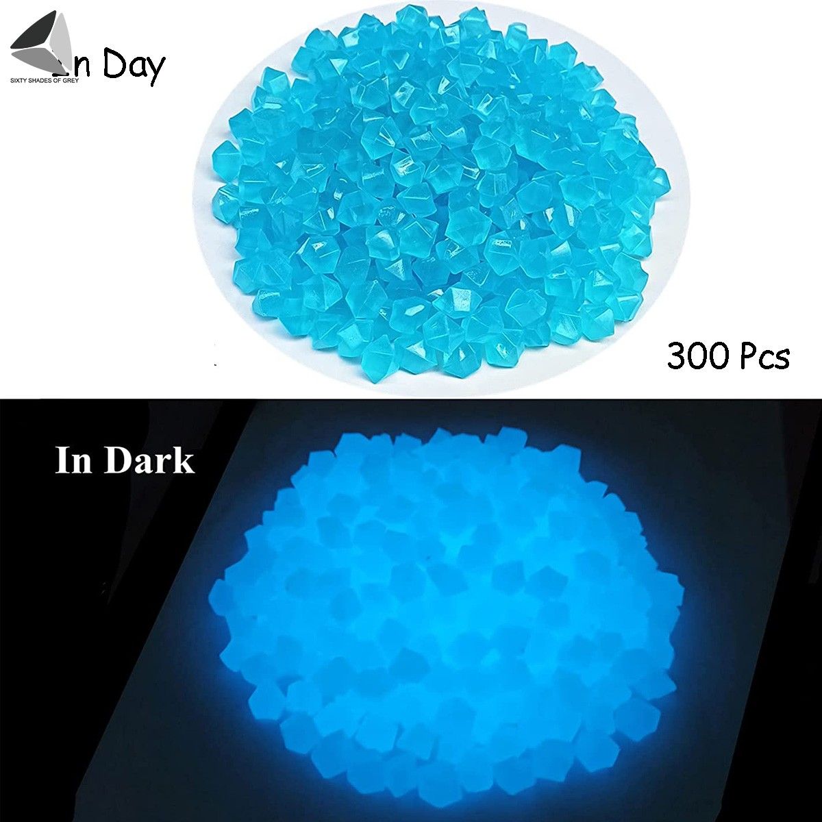 Sixtyshades 300 Pcs Fish Tank Luminous Rocks Glow in the Dark Luminous Gravel Stones for Garden Walkways Landscaping Decor (Blue)