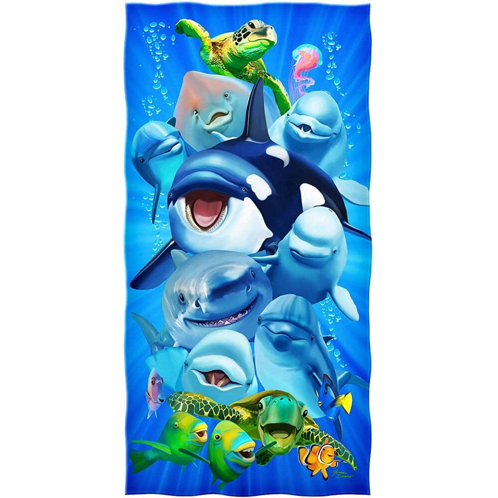 Ocean Animals Dolphin Shark Turtle Whale Selfie Super Soft Plush Cotton Beach Bath Pool Towel