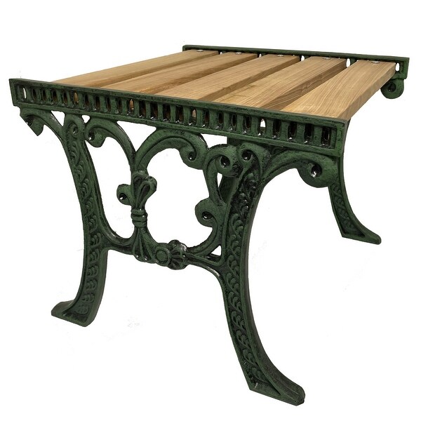 Cast Aluminum and Wood Antique Green Ornate Rectangular Coffee Table and End Table