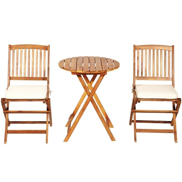 Costway 3PCS Patio Folding Wooden Bistro Set Cushioned Chair