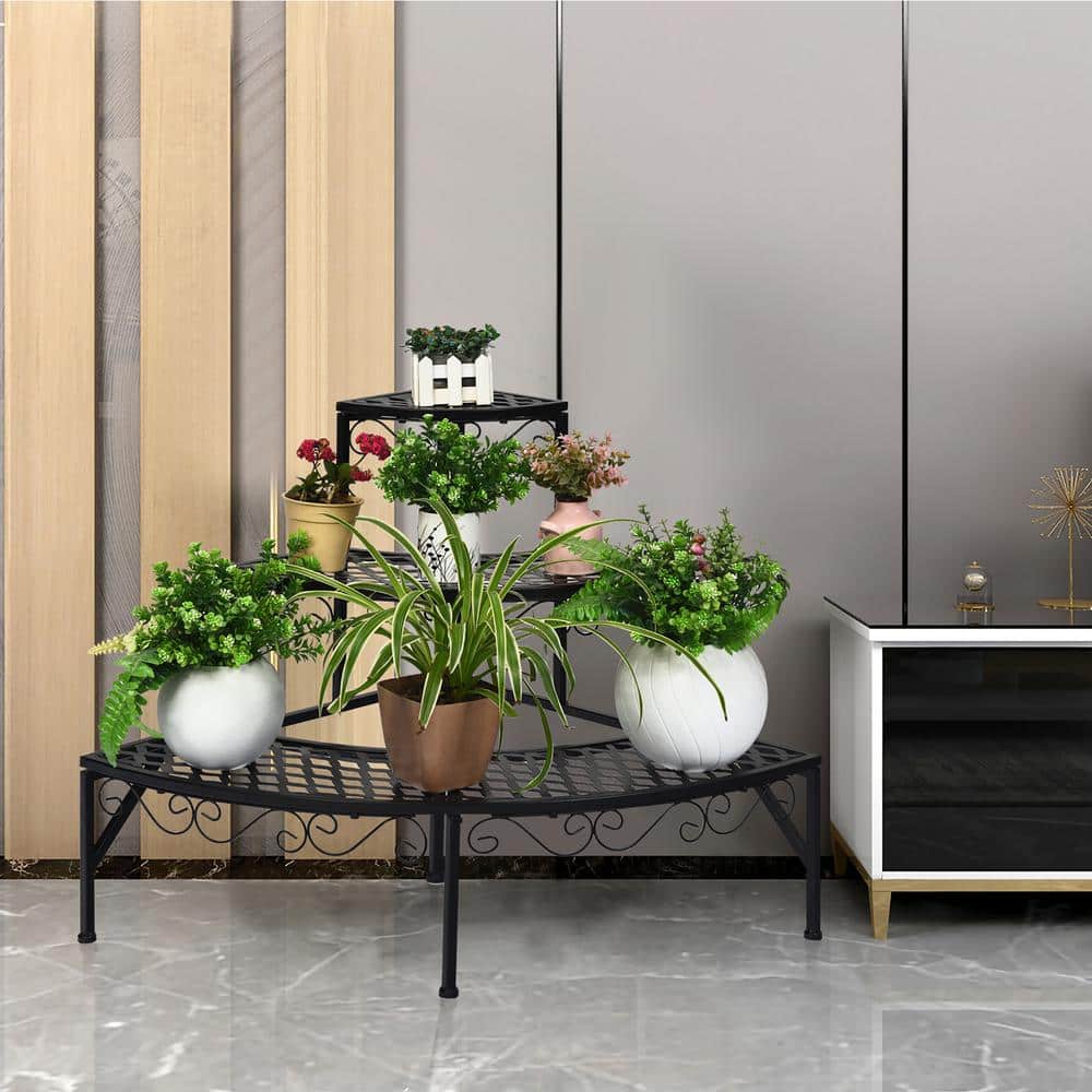 Costway 24 in. Tall Indoor/Outdoor Steel Corner Black Metal Plant Stand (3-Tiered) GT3525