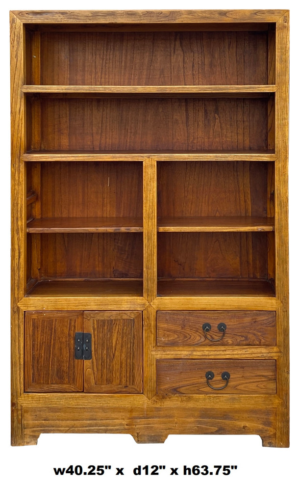 Rustic Raw Wood Medium Brown Bookcase Display Cabinet Hcs5944   Transitional   Bookcases   by Golden Lotus Antiques  Houzz