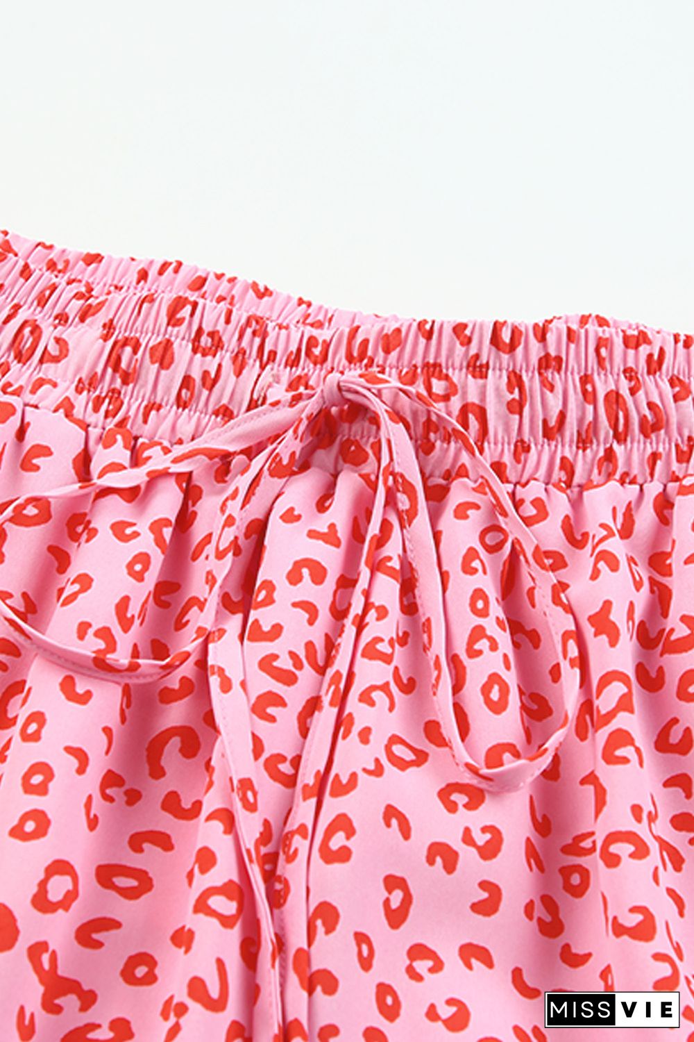 Pink Leopard Print Frilled Drawstring High Waist Maxi Skirt