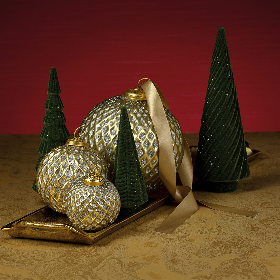 Beehive Gold With Silver Glitter Ball Ornaments  Set of 6   Christmas Ornaments   by Zodax  Houzz