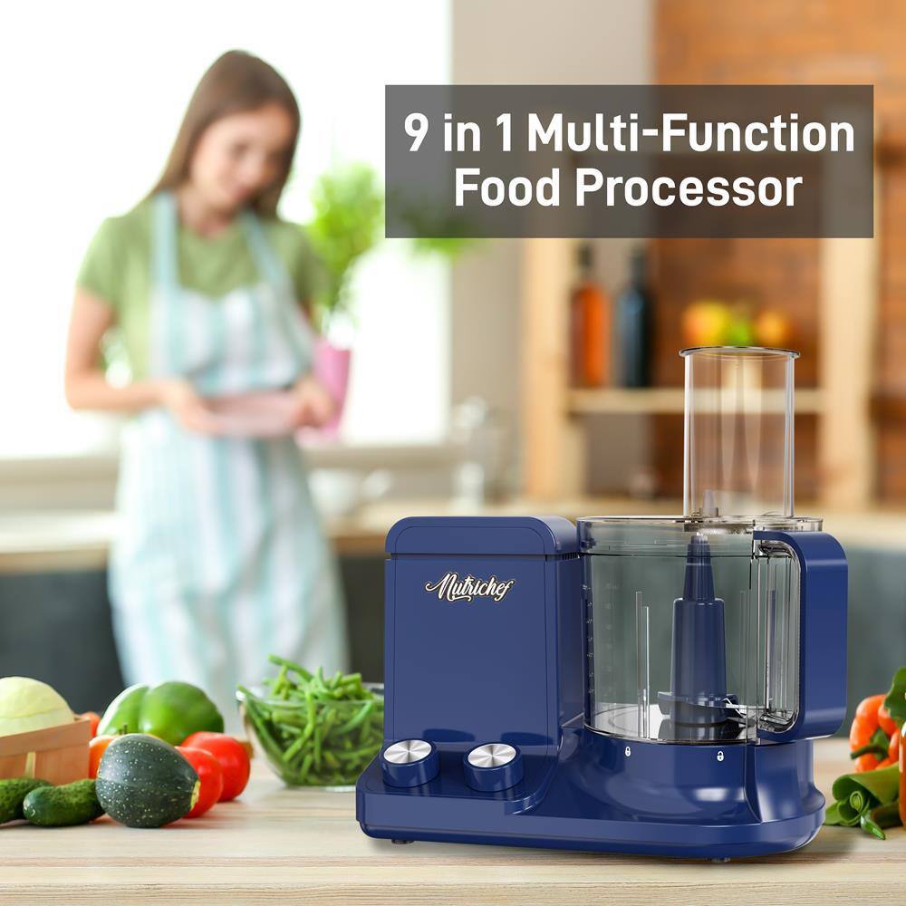 NutriChef 9-Cup Single Speed Blue Food Processor NCFPBLU