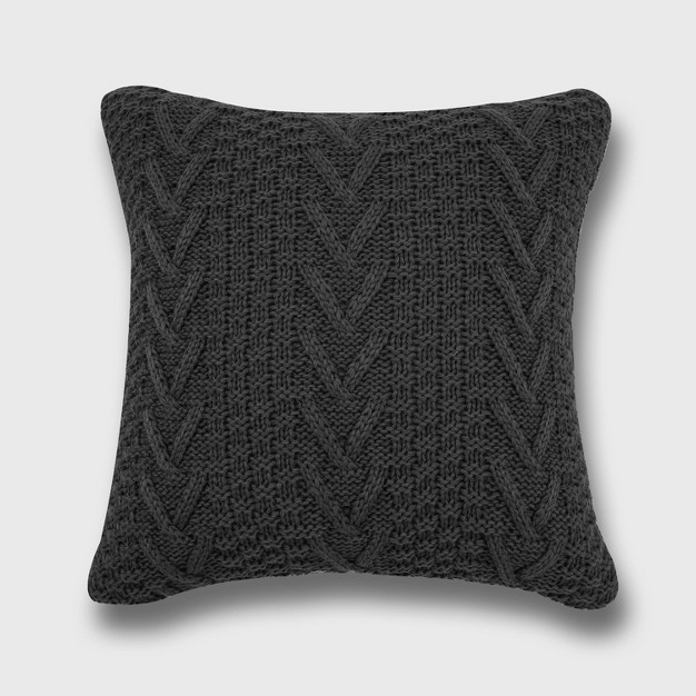 Oversize Chunky Sweater Knit Square Throw Pillow Black Evergrace