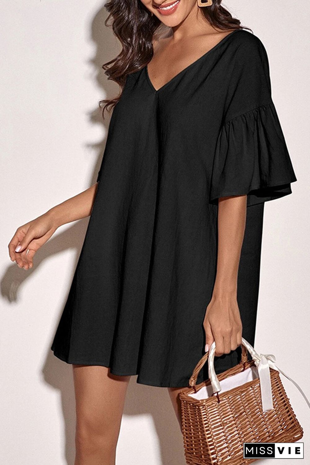 Ruffles Short Sleeve Loose Dress Wholesale