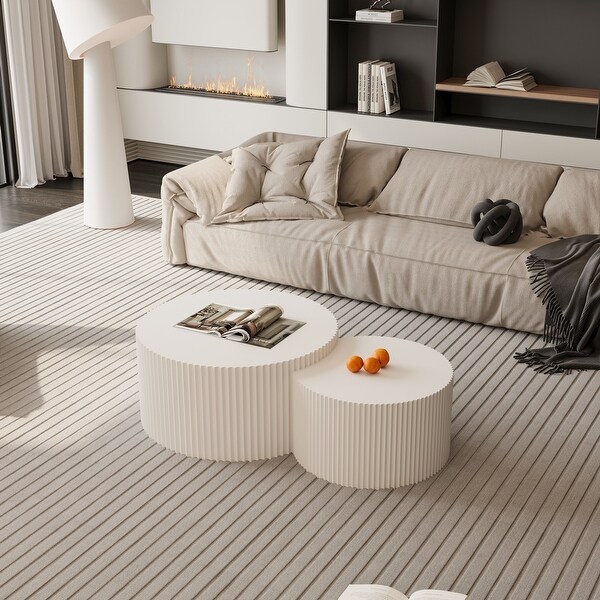 Vertical Stripe Design Nesting Coffee Table Set for Living Room