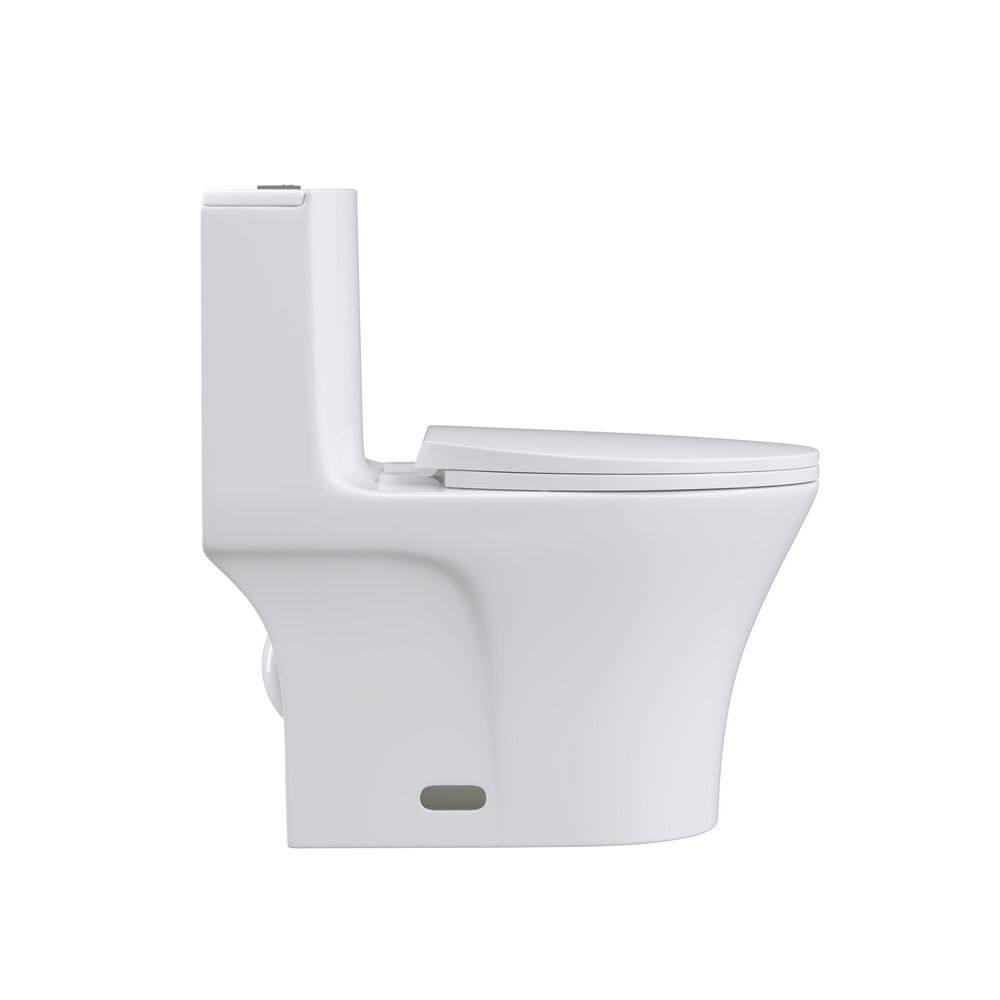 Kahomvis 1-Piece 1.27 GPF High-Efficiency Dual Flush Elongated Standard Toilet in White with Soft Close Seat Cover Seat Included Crea-LKW1-444