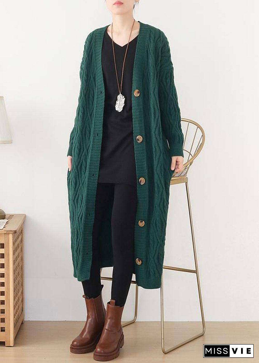 Cute spring knitwear fall fashion green wild sweater coat