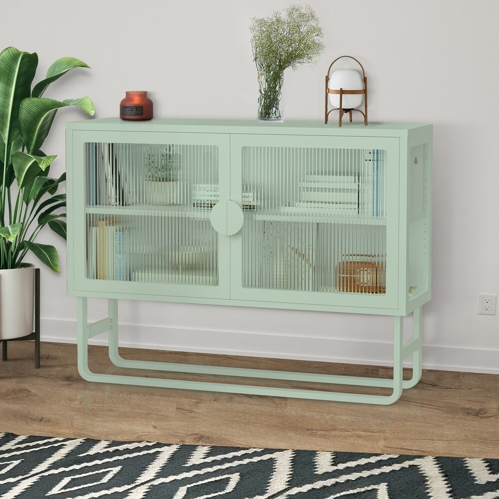 U Shaped Leg Anti Tip Dust Free Enclosed Sideboard Cabinet with Glass Doors