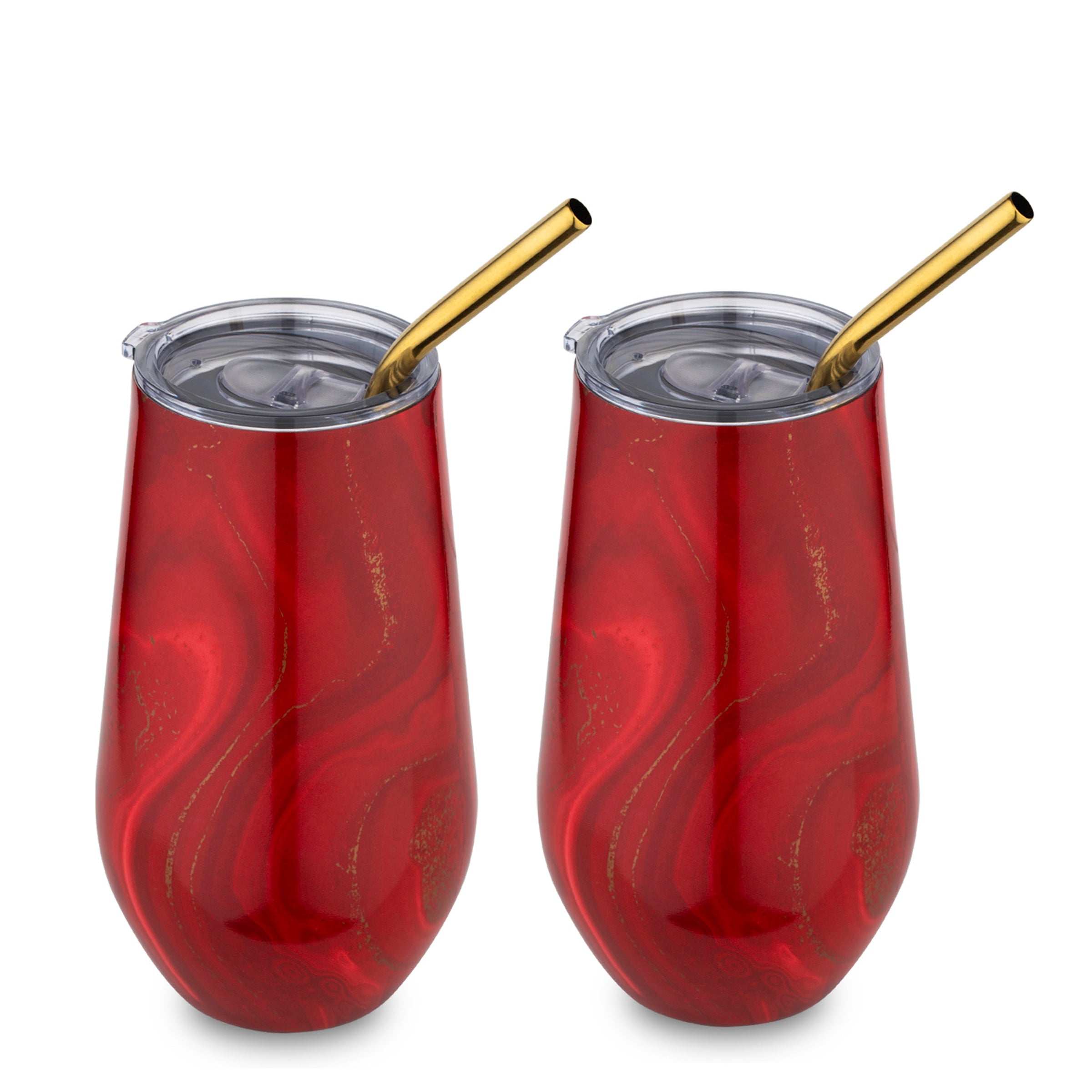 16 Oz Red Geo Wine Tumblers, Set Of 2