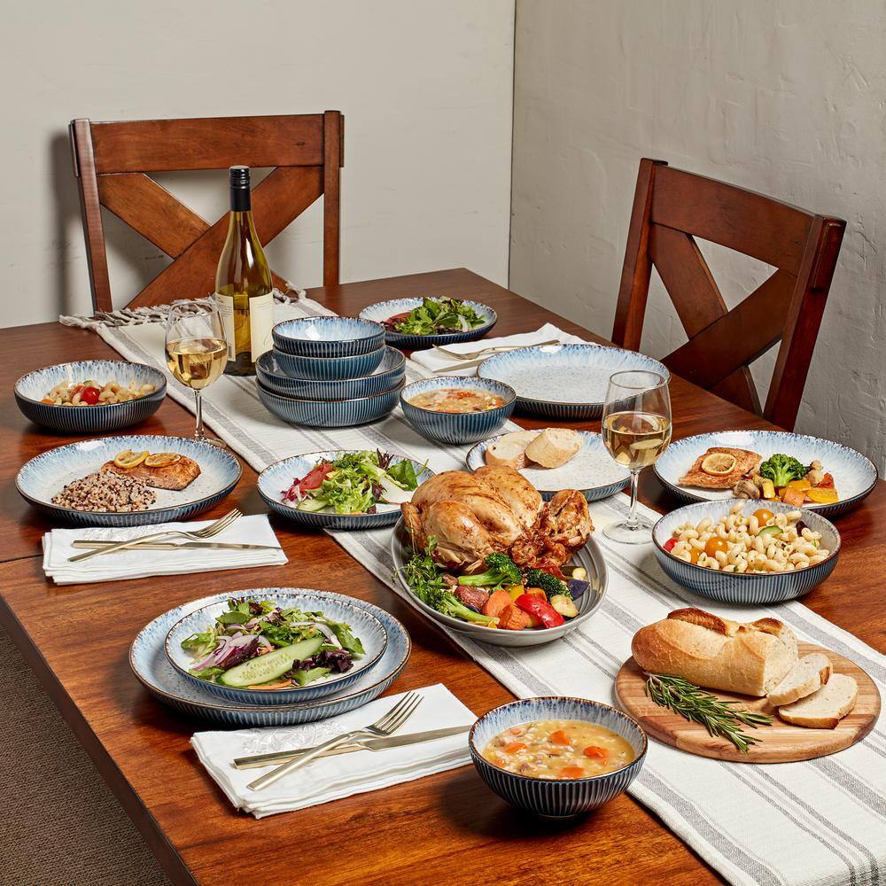 Tabletops Gallery 16-Piece Blue Jura Smoke Stoneware Dinnerware Set (Service for 4) TTU-A5430-ECM