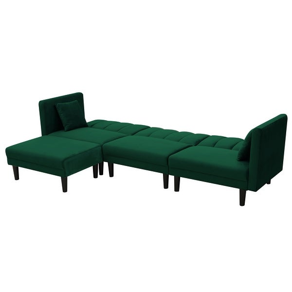 3-seater Sofa Reversible Sectional Sofa Furniture Sleeper Upholstered Chaise with Detachable Armrests and Velvet 2 Pillows