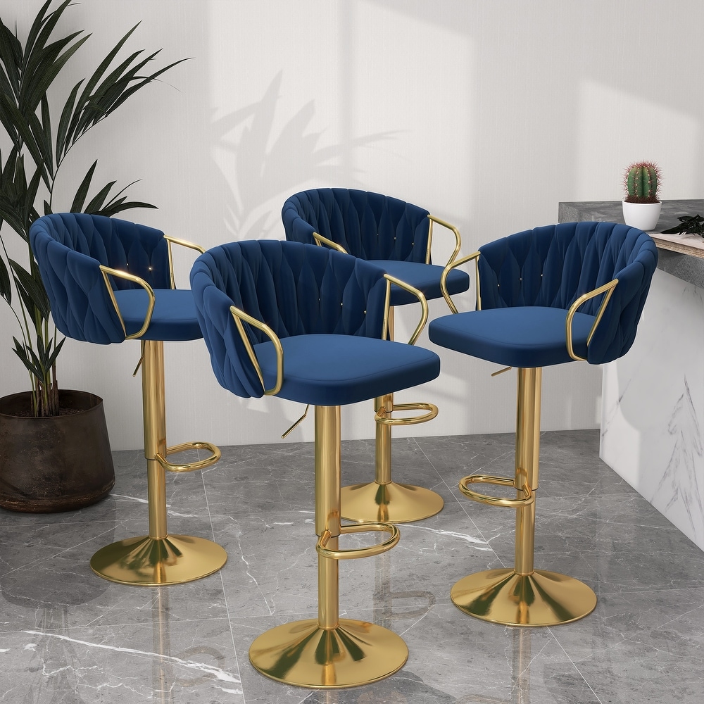 4 Set Adjustable Tufted Bar Stool with Back