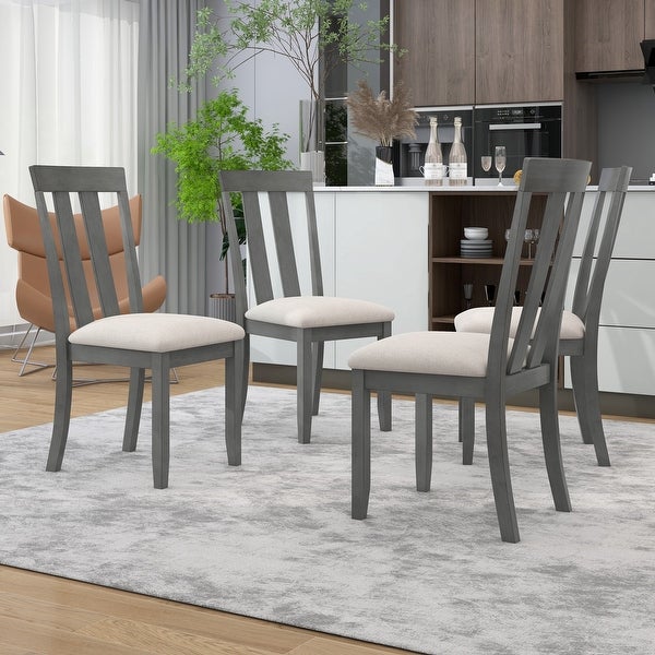 Wood Set of 4 Dining Chairs Soft Fabric Retro Dining Room Chairs with Seat Cushions and Curved Back for Kitchen Chairs(Gray)