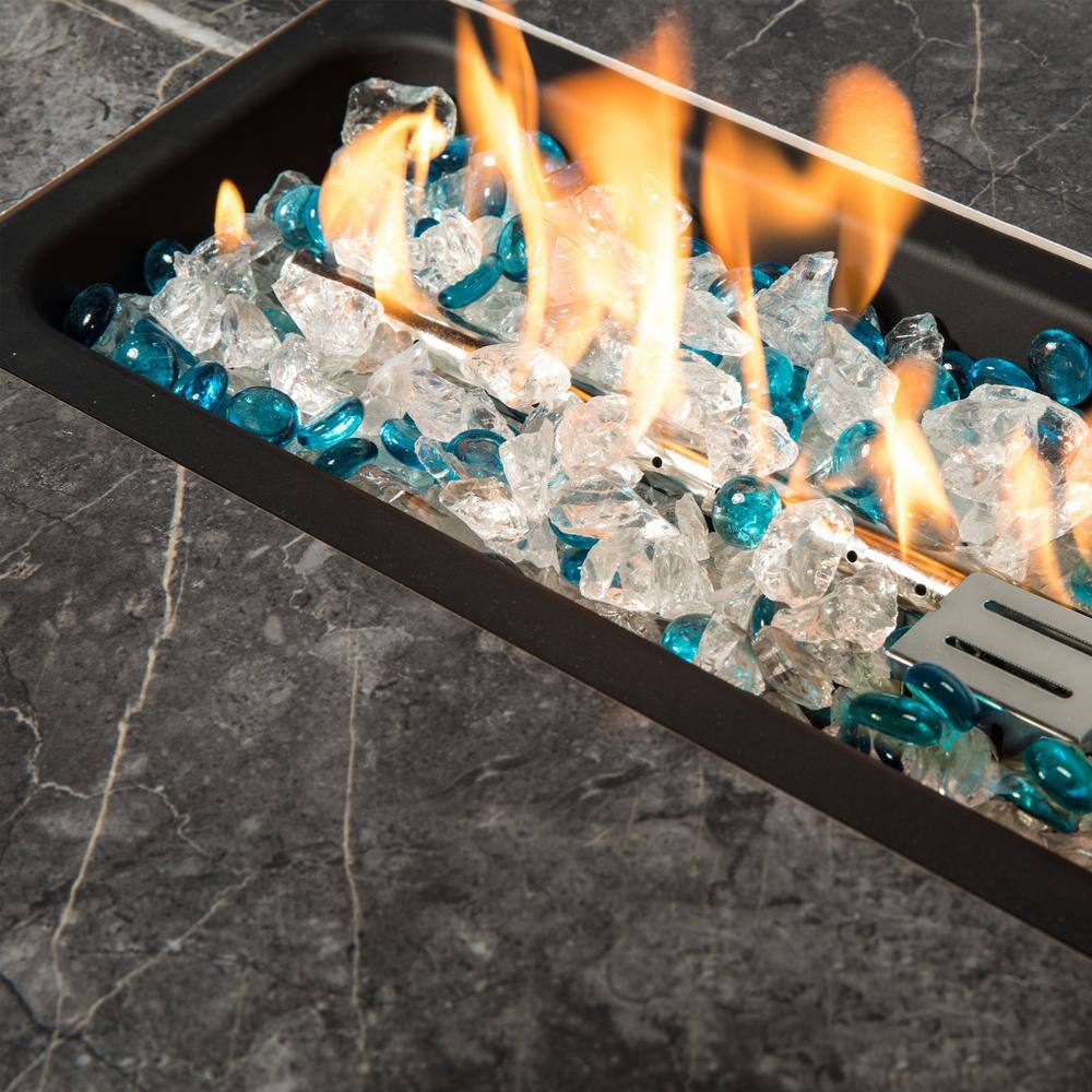 40000BTU Outdoor Fire Table Gas Fire Pit Rattan Gas Fire Table Gas Fire Table with Tile Tabletop W85335465