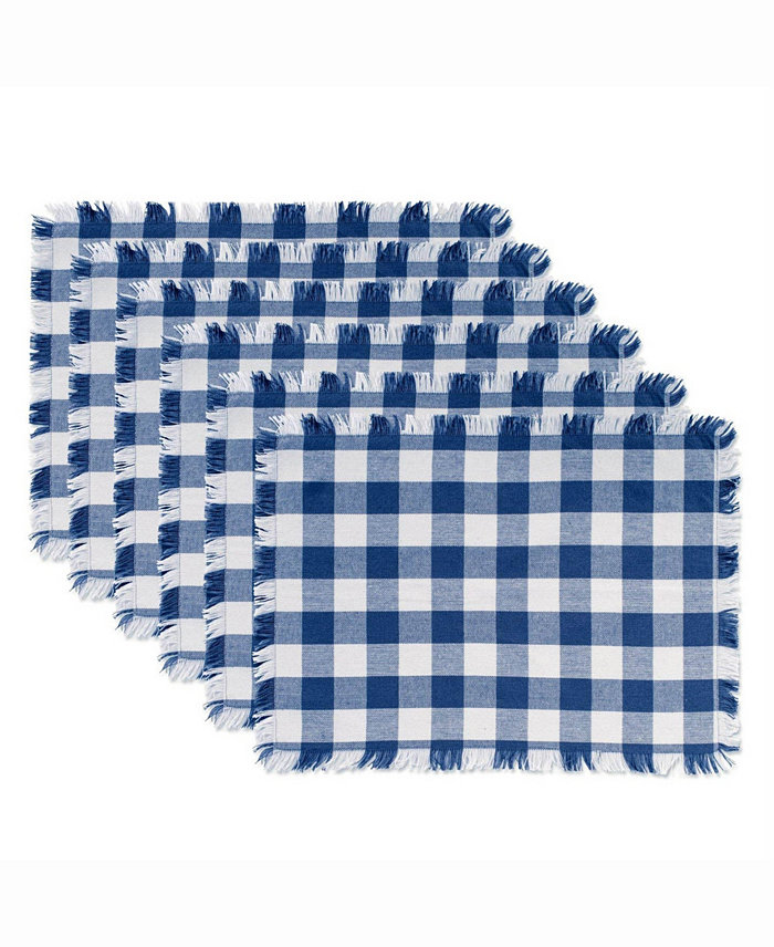 Design Imports Navy Heavyweight Check Fringed Placemat Set of 6