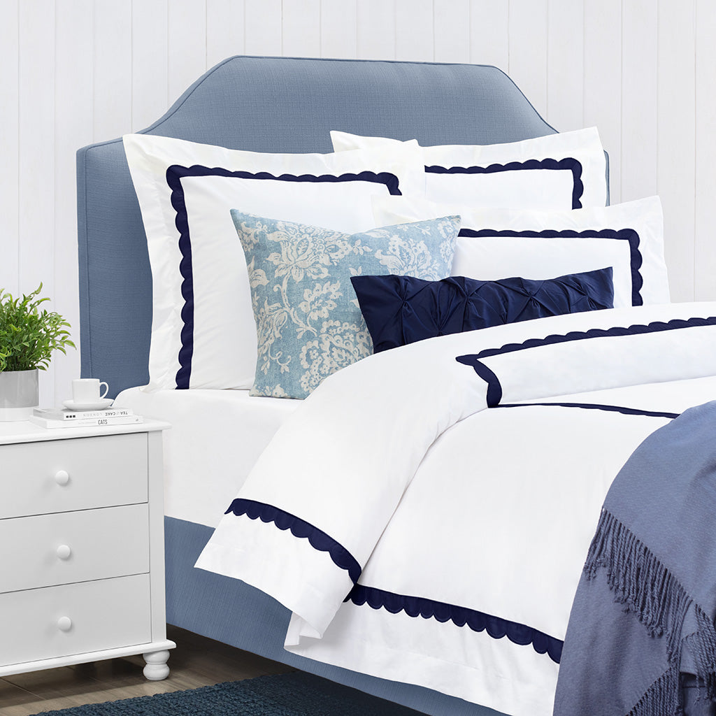 Camellia Navy Scalloped Percale Euro Sham