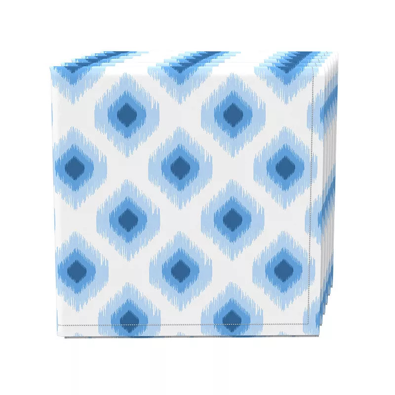 Napkin Set， 100% Polyester， Set of 4， 18x18， Light Blue Ikat Design