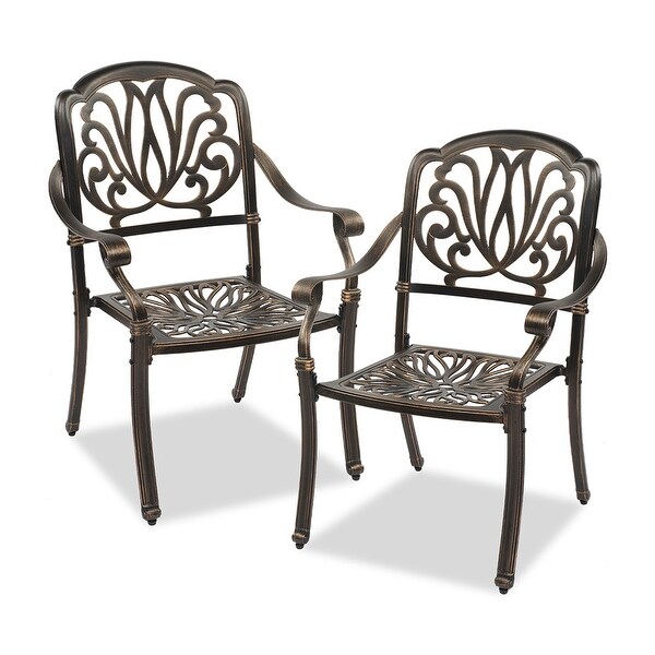 Set of 2 Cast Aluminum Patio Stackable Dining Chairs with Cushions