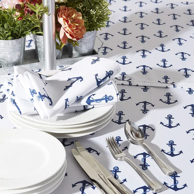 120 Zippered Outdoor Tablecloth with Printed Anchors Design