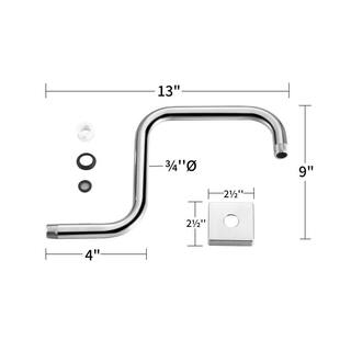 MODONA Gooseneck Square Rain Shower Arm with Flange Polished Chrome AC40-PC