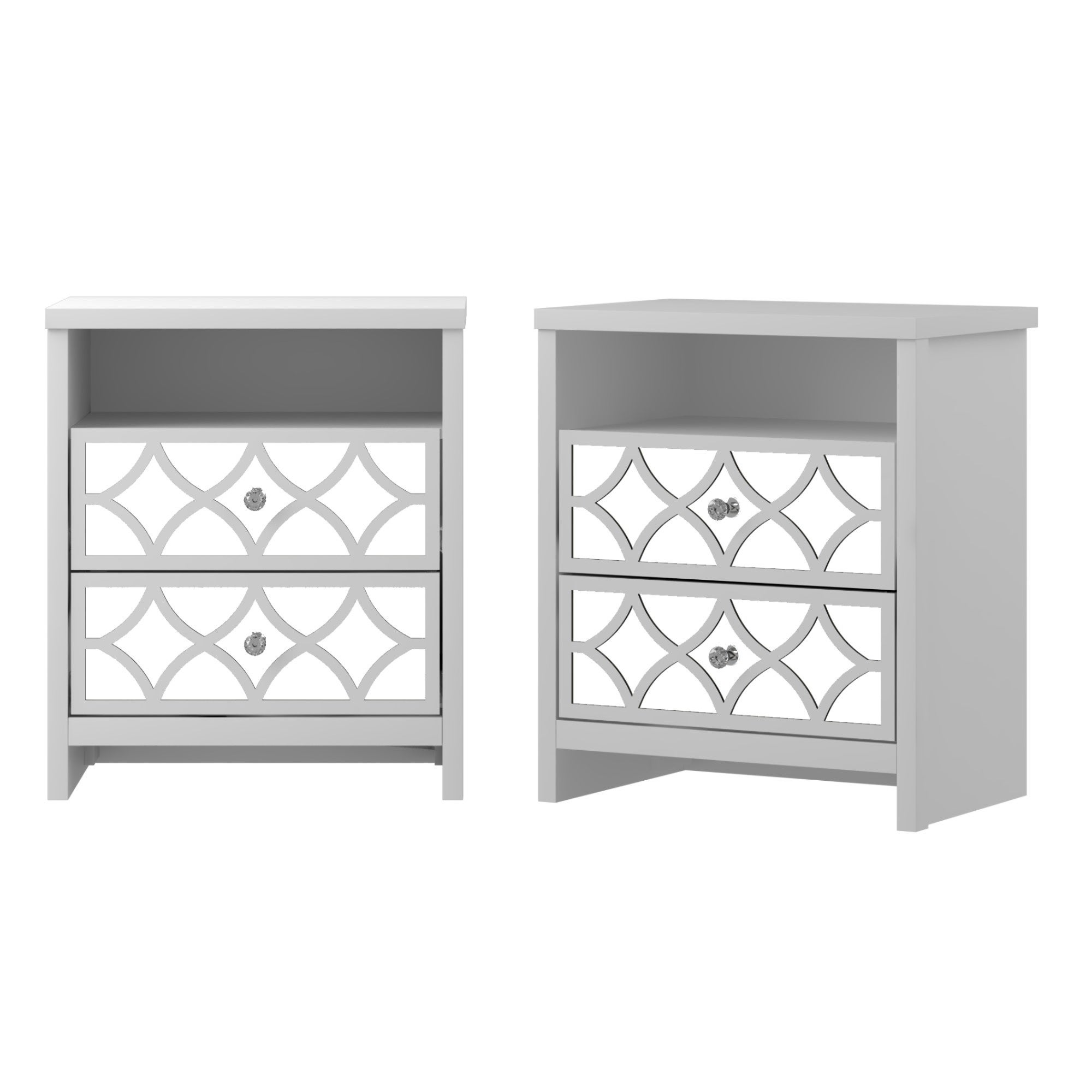 Set of 2 White Wooden Bedside Table Drawer Cabinet Nightstands 26.75