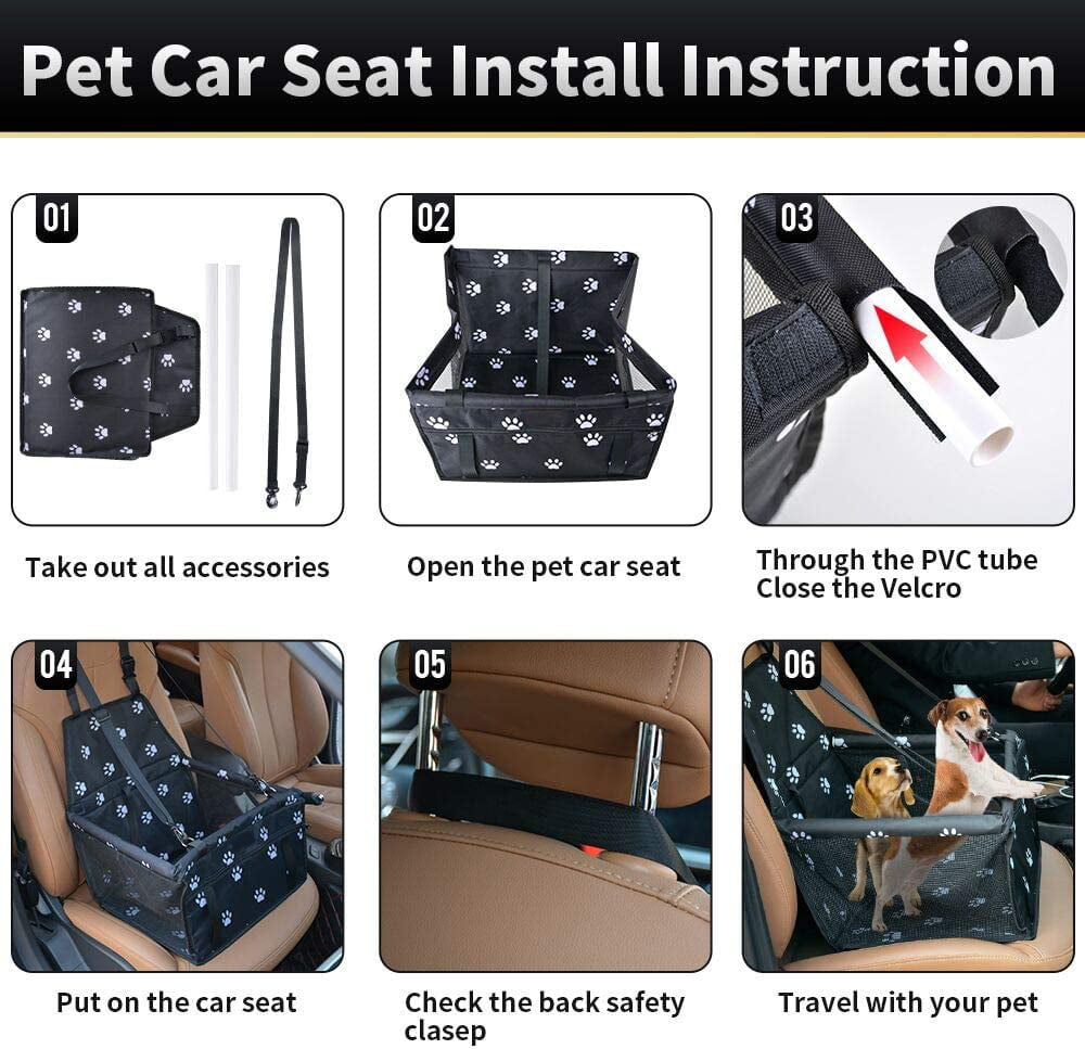 Dog Car Seat， YUWENUS Pet Booster Car Seat with Clip-on Safety Leash， Portable and Breathable Car Carrier Basket for Dogs Travel