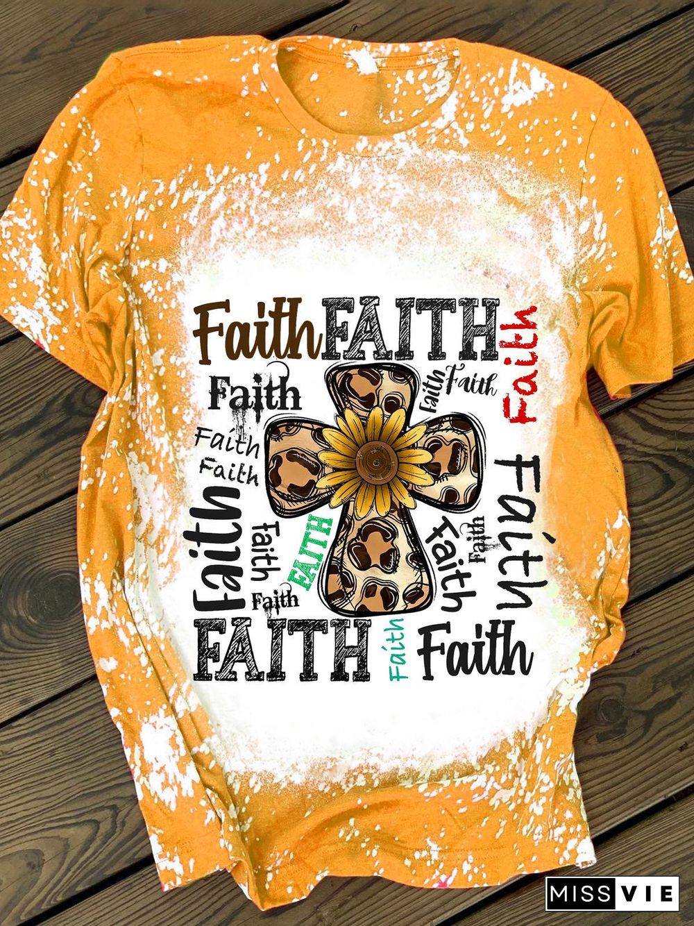 Christian Faith Cross Sunflower Crew Neck T-shirt