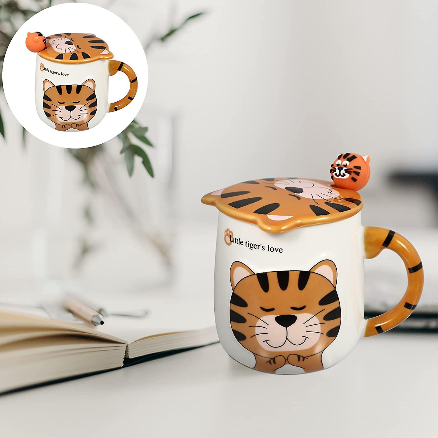 Ceramic Tiger Mug With Lid Spoon Cartoon Animal Coffee Cup Mug Milk Mug Tea Mugs Water Drinking Cup For 2022 New Year