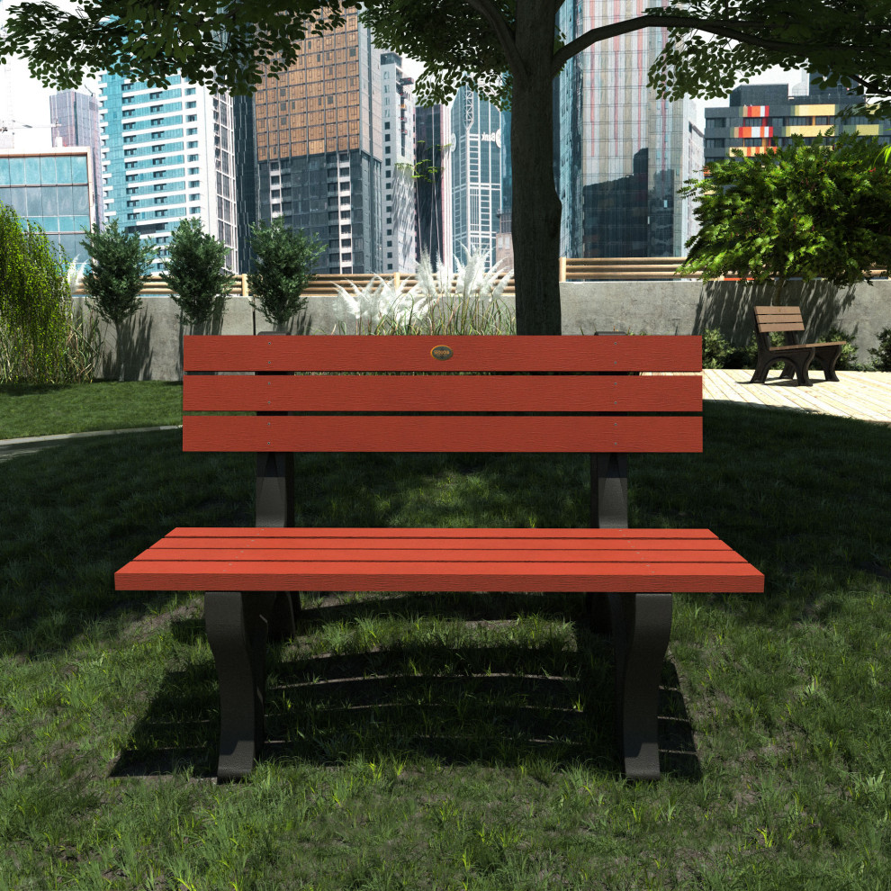 Aurora Traditional 4  x27Park Bench  Weathered Acorn   Contemporary   Outdoor Benches   by highwood  Houzz