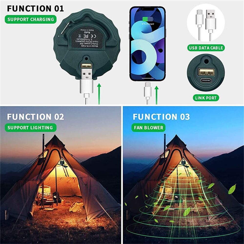 Camping Tent Fan with LED Lantern,Zengest Camp Fan Rechargeable, Powerful & Quiet, Portable Hanging Fan with Hook for Tent and Emergency