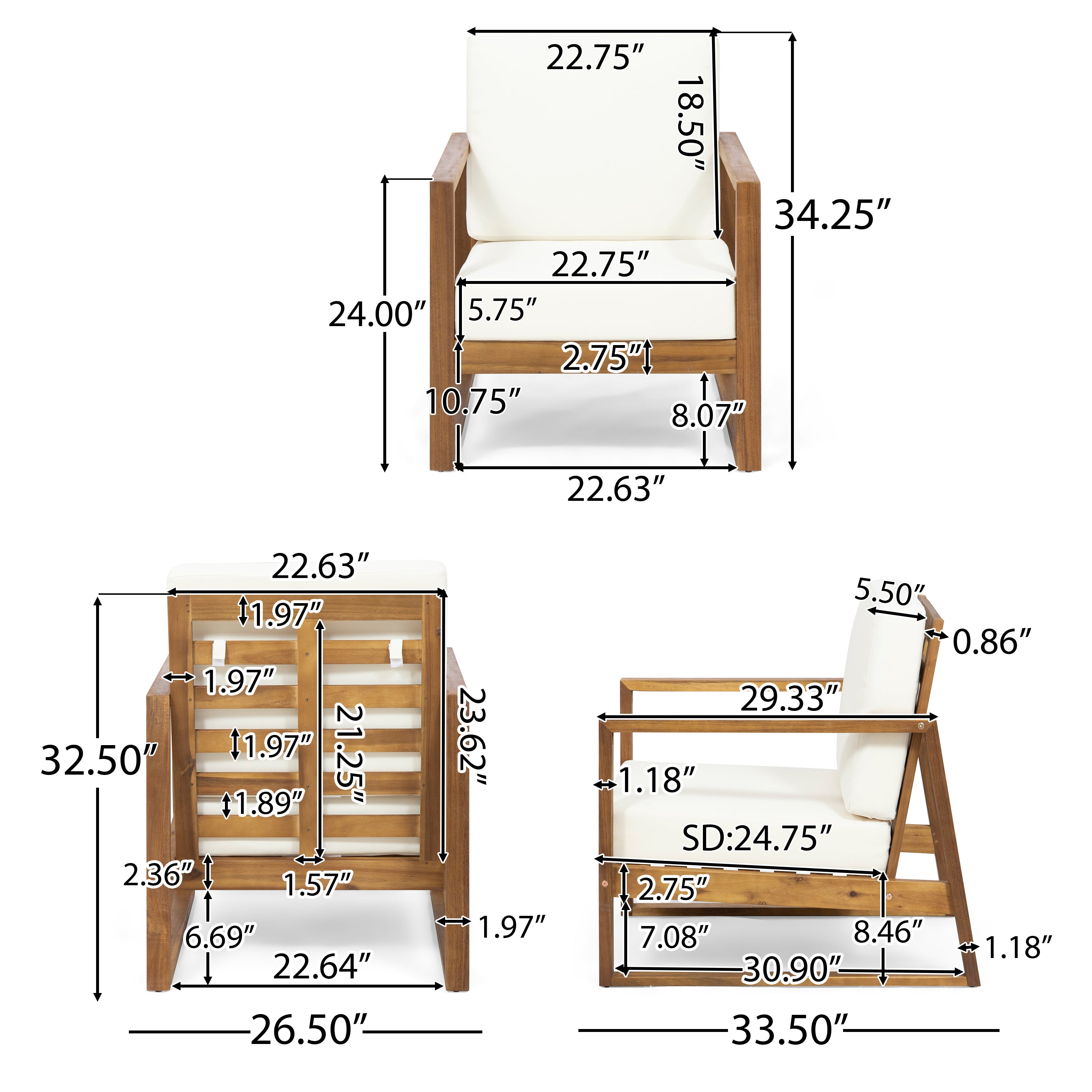 Silla Outdoor Acacia Wood Club Chair with Cushion