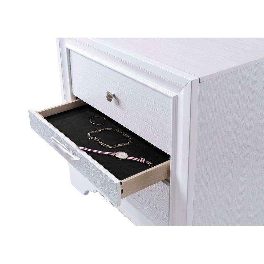 White Wood Naima Nightstand   Contemporary Style  No Assembly  3 Drawers