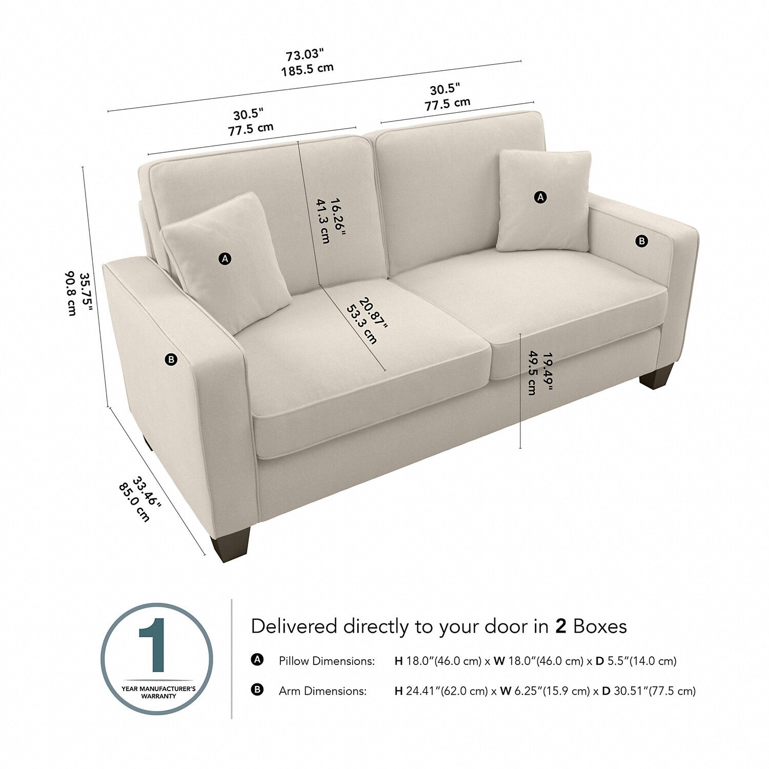 Bush Furniture Stockton 73W Sofa