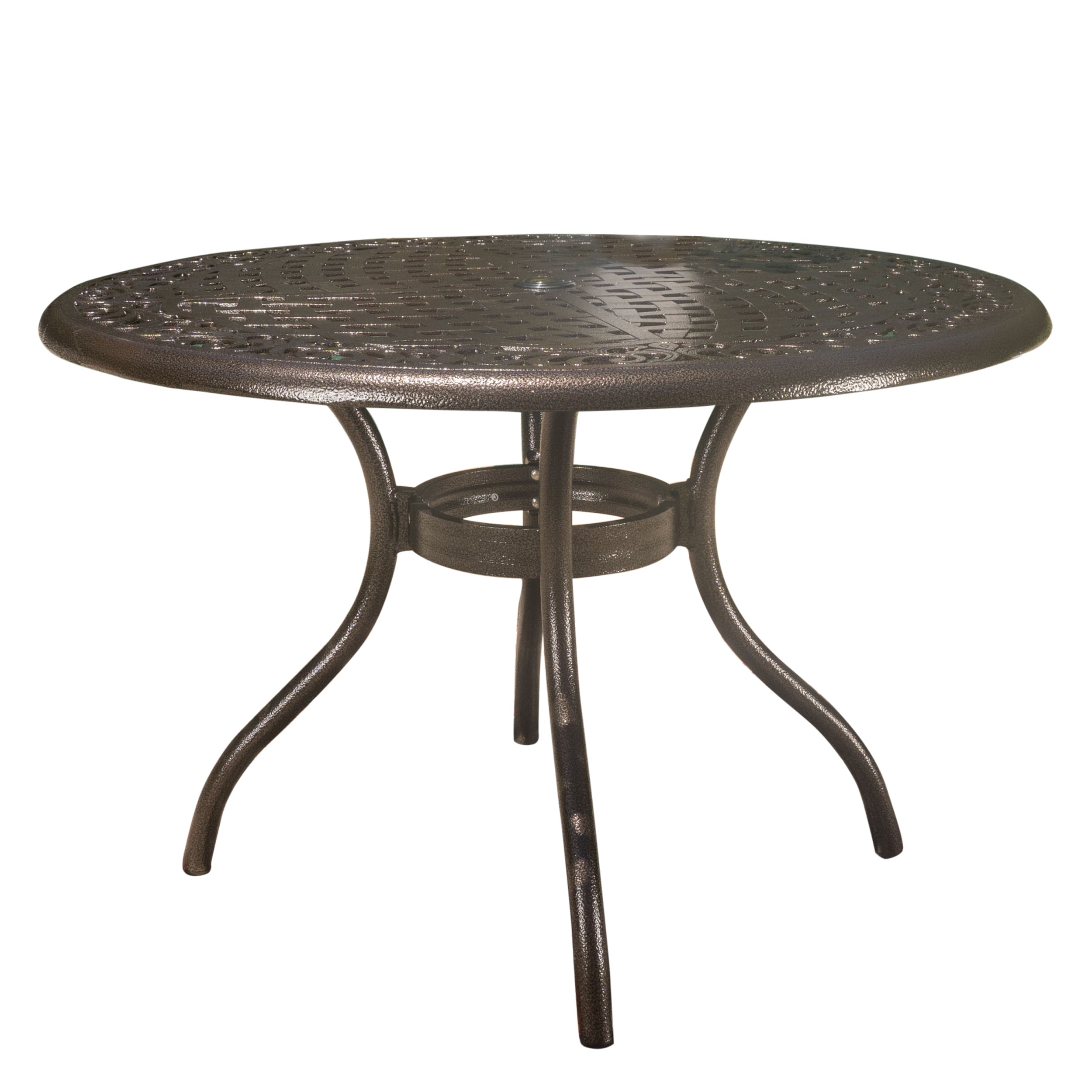 Kiawah Outdoor Circular Bronze Cast Aluminum Dining Table with Umbrella Hole