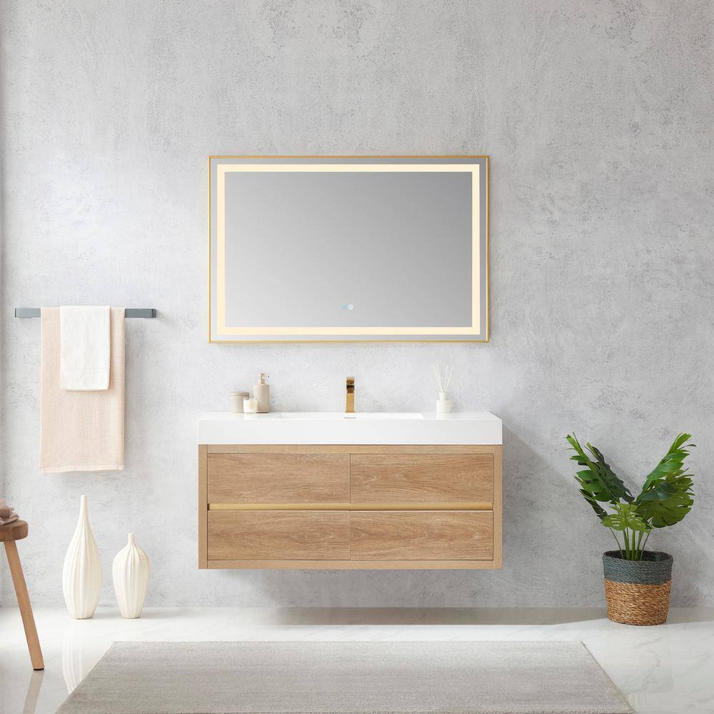 ROSWELL Palencia 48 in. W x 20 in. D x 24 in. H Single Sink Bath Vanity in N.American Oak WWhite Composite Stone Top and Mirror 803148-NO-WH