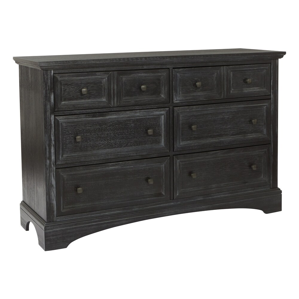 Farmhouse Basics 6 Drawer Dresser and Mirror Set in Rustic Black