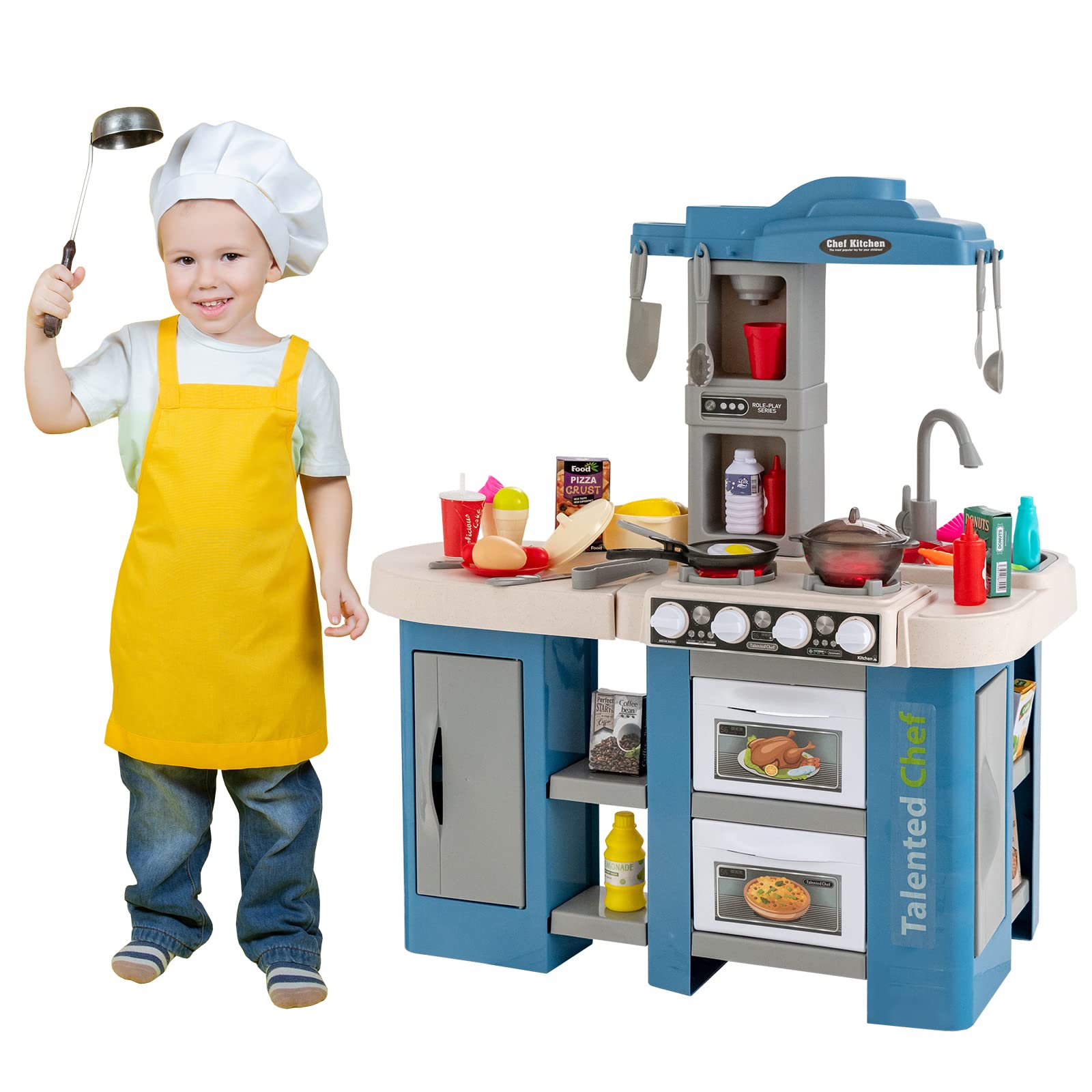 Costzon Kids Kitchen Playset, 67PCS Pretend Chef Play Food Toy Set