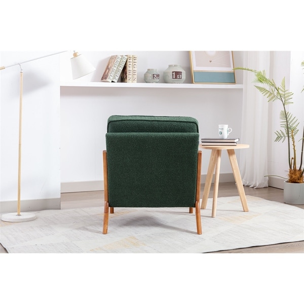 Mid-Century Modern Lounge Armchair Arm Chair with Wood Frame and Vintage Cushions for Living Room， Emerald Fabric