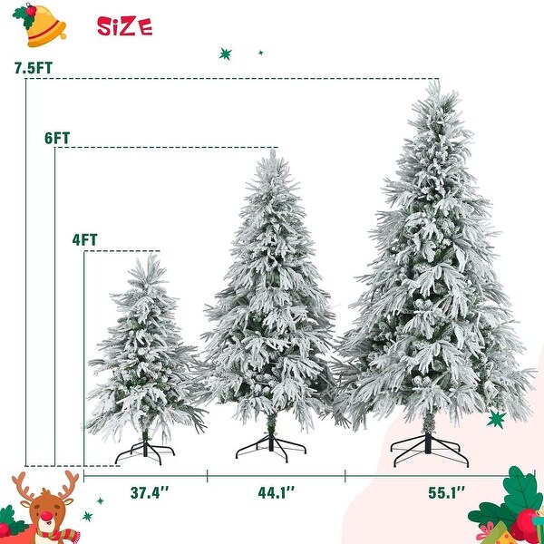 4FT/6FT/7.5FT PreLit Spruce Snow Flocked Christmas Tree Set with 8 LED Flashing Modes