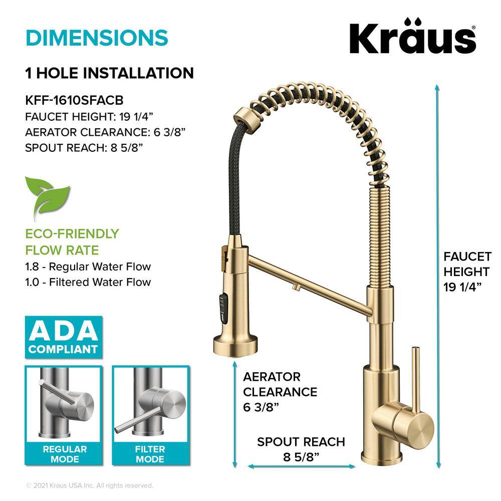 KRAUS Bolden Pull-Down Kitchen Faucet in Spot-Free Antique Champagne Bronze with Purita Under-Sink Filtration System FS-1000-KFF-1610SFACB