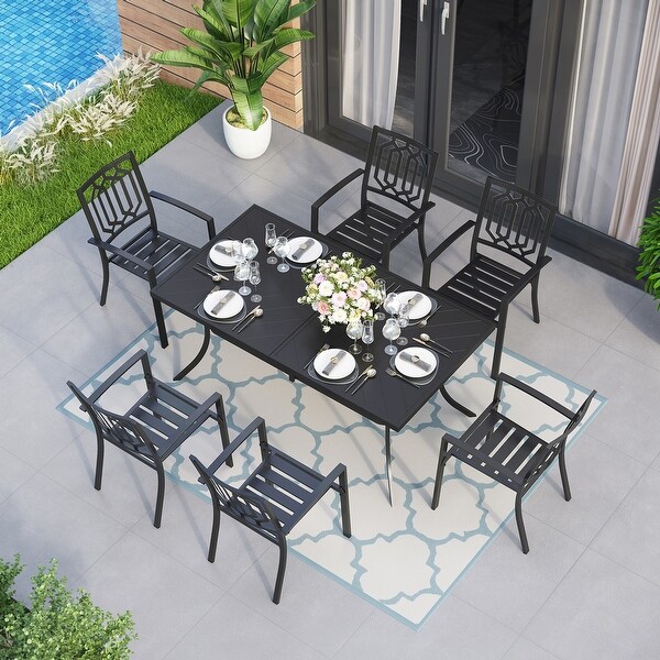 MAISON ARTS Patio Dining Set 7 Piece Metal Rectangle Patio Table with 2.6