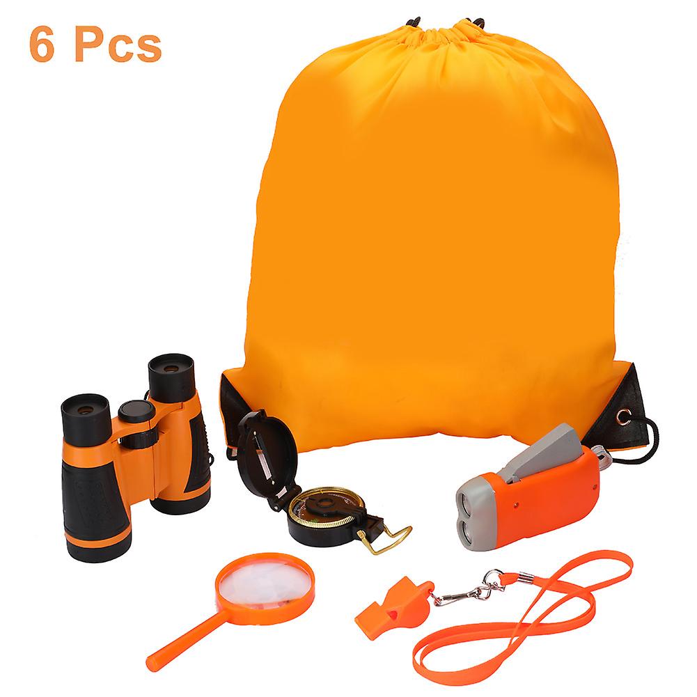 6pcs Outdoor Exploration Binoculars Set Young Kids Educational Gift For Camping Hiking Orange